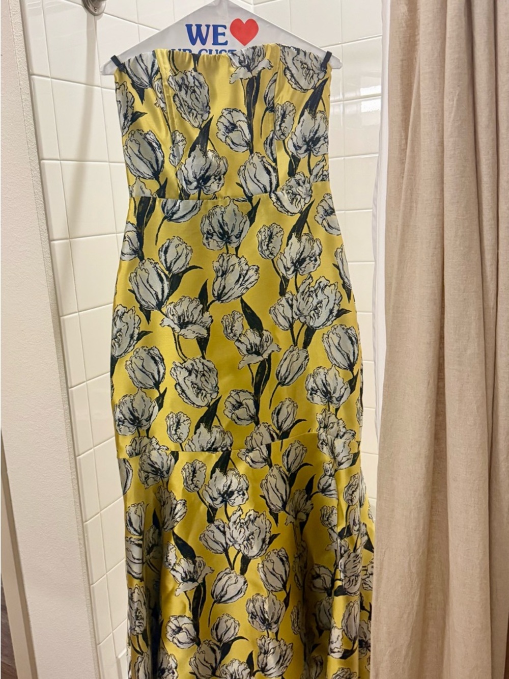 Lulu’s Yellow Floral Strapless Evening Dress